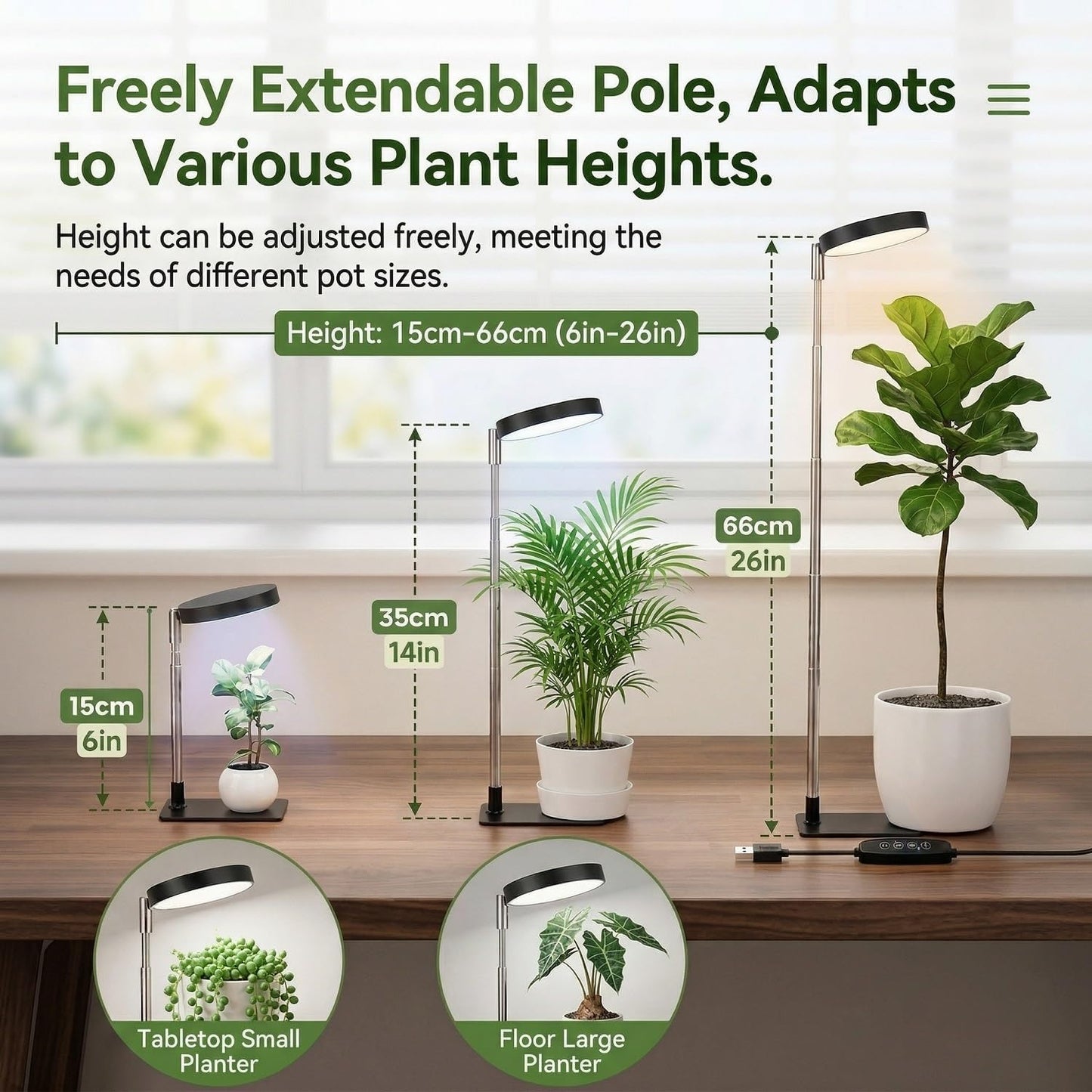 Lámpara crecimiento plantas 48 LED 3 espectros 7-26pulg