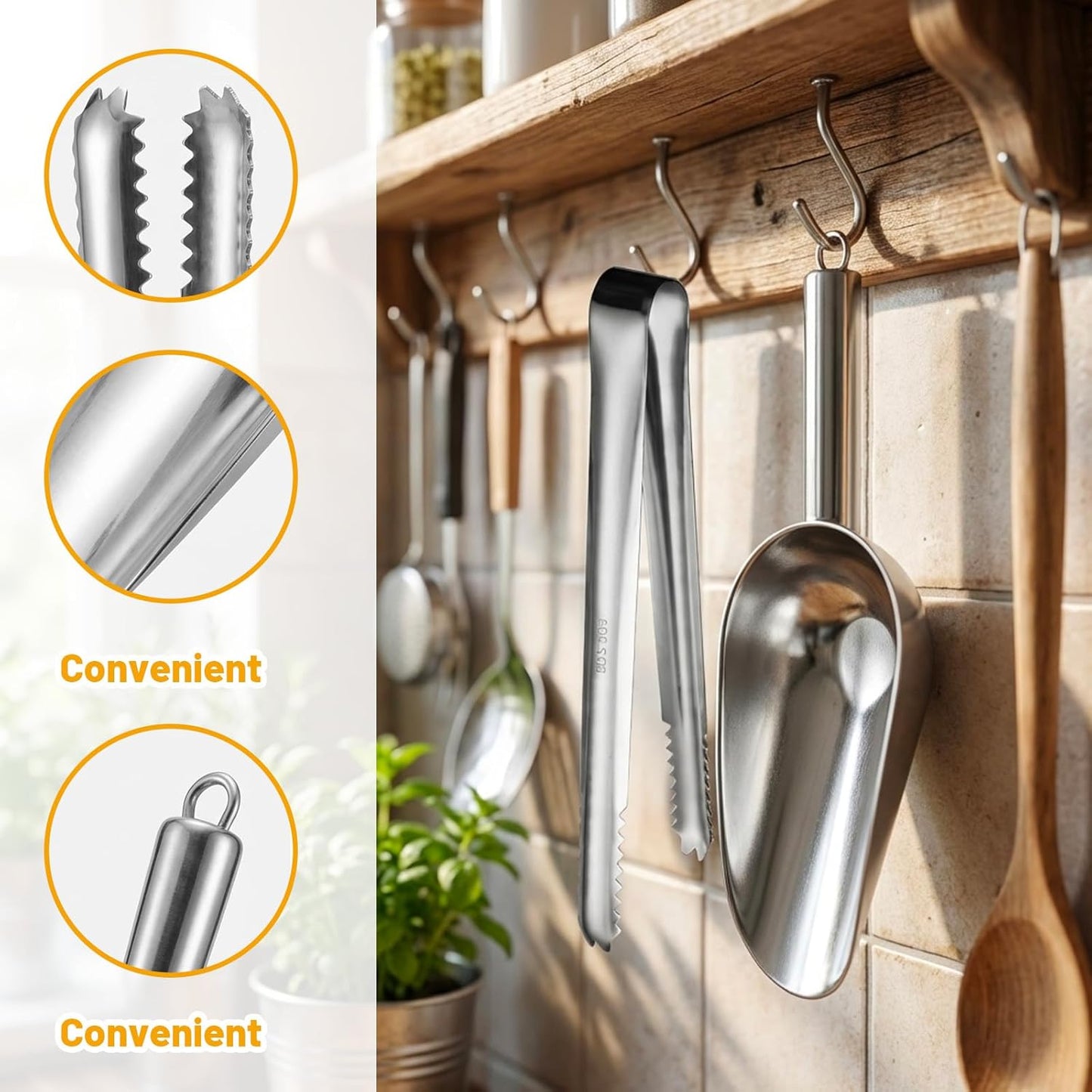 Juego 2 Pzas Pinzas y Cucharas Acero Inox para Hielo