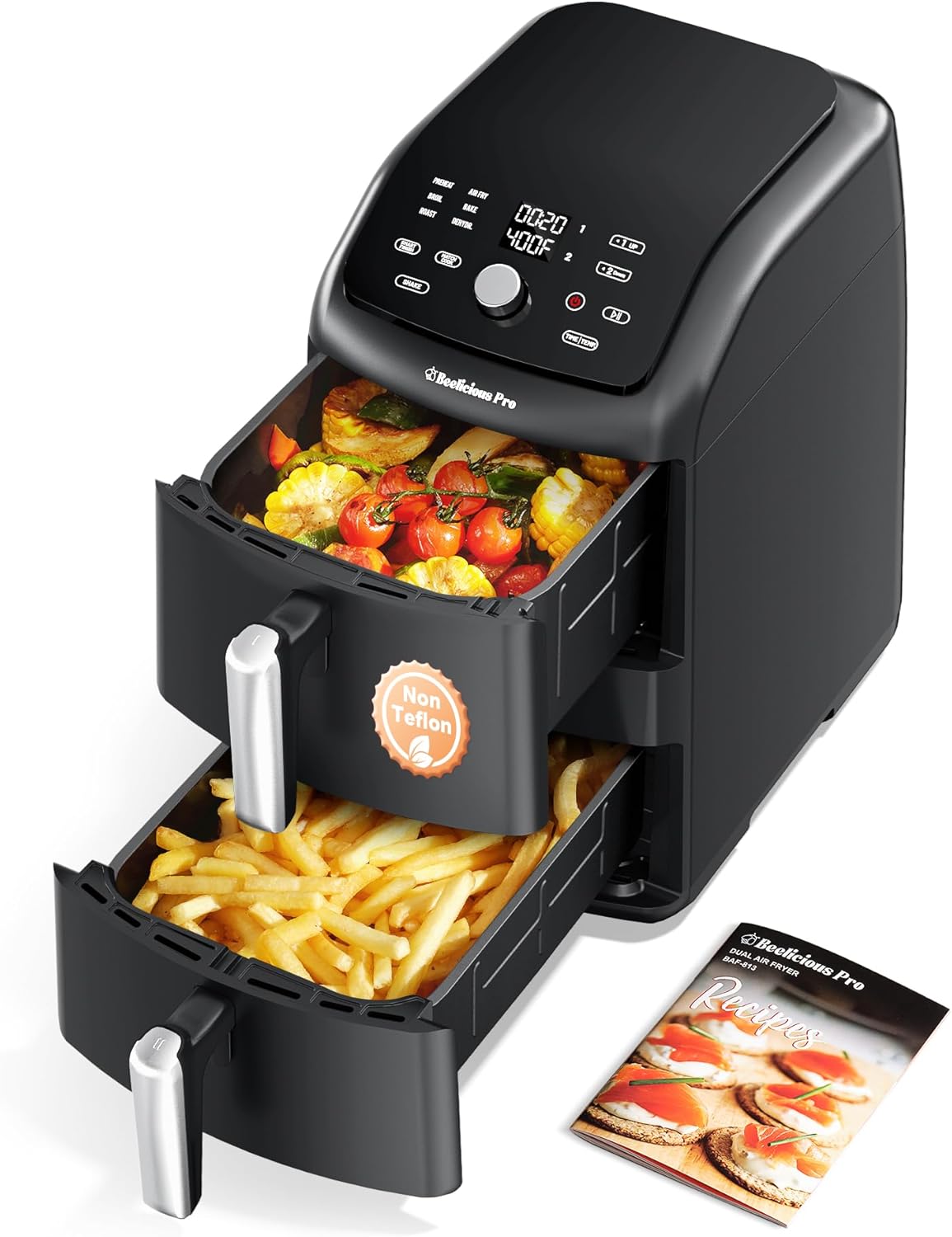 Freidora aire doble 12qt 10en1 2 cestas SyncHeat compacta
