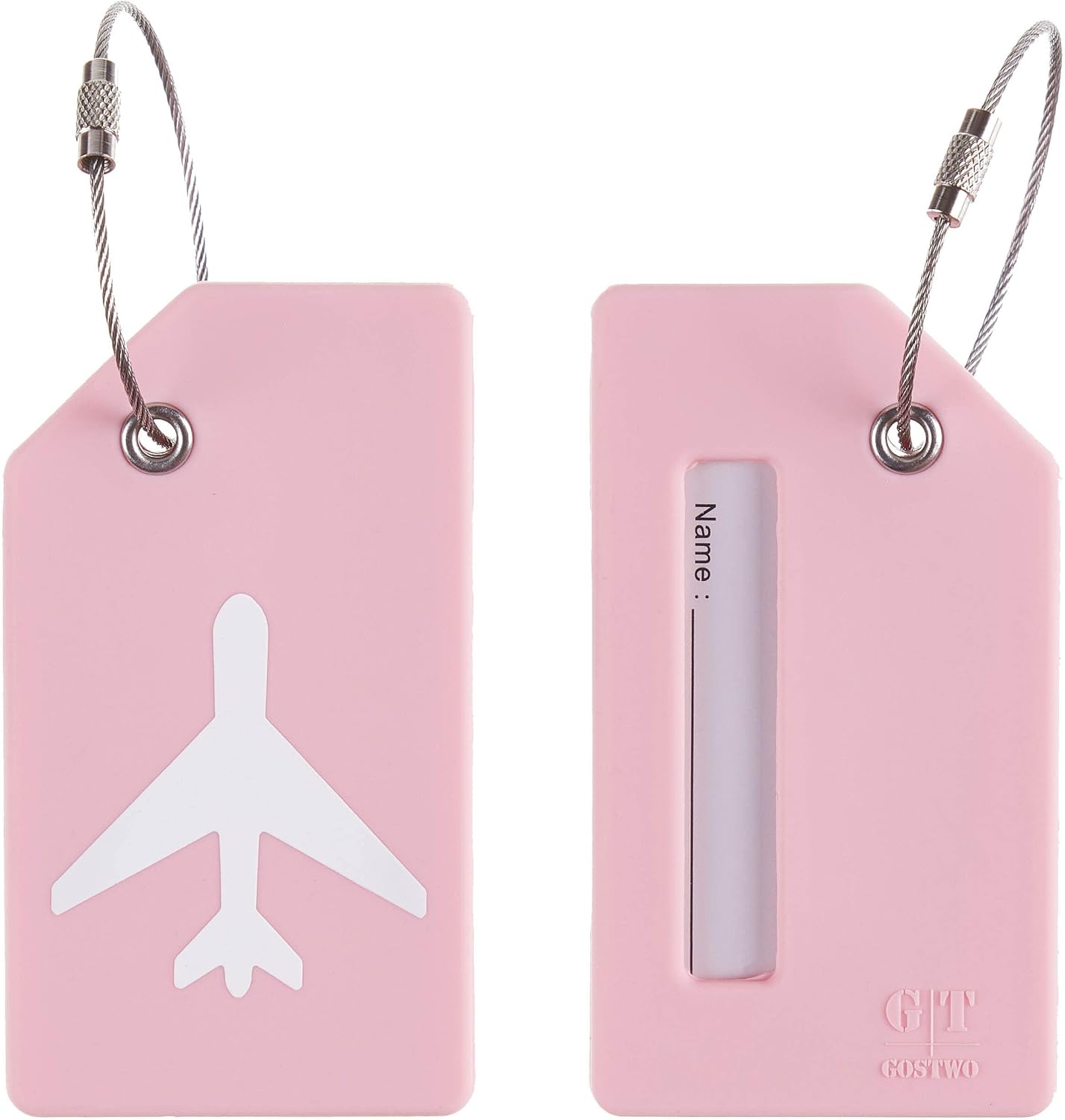 8 Etiquetas Equipaje con Lazo Acero Inox 26 Letras Rosa