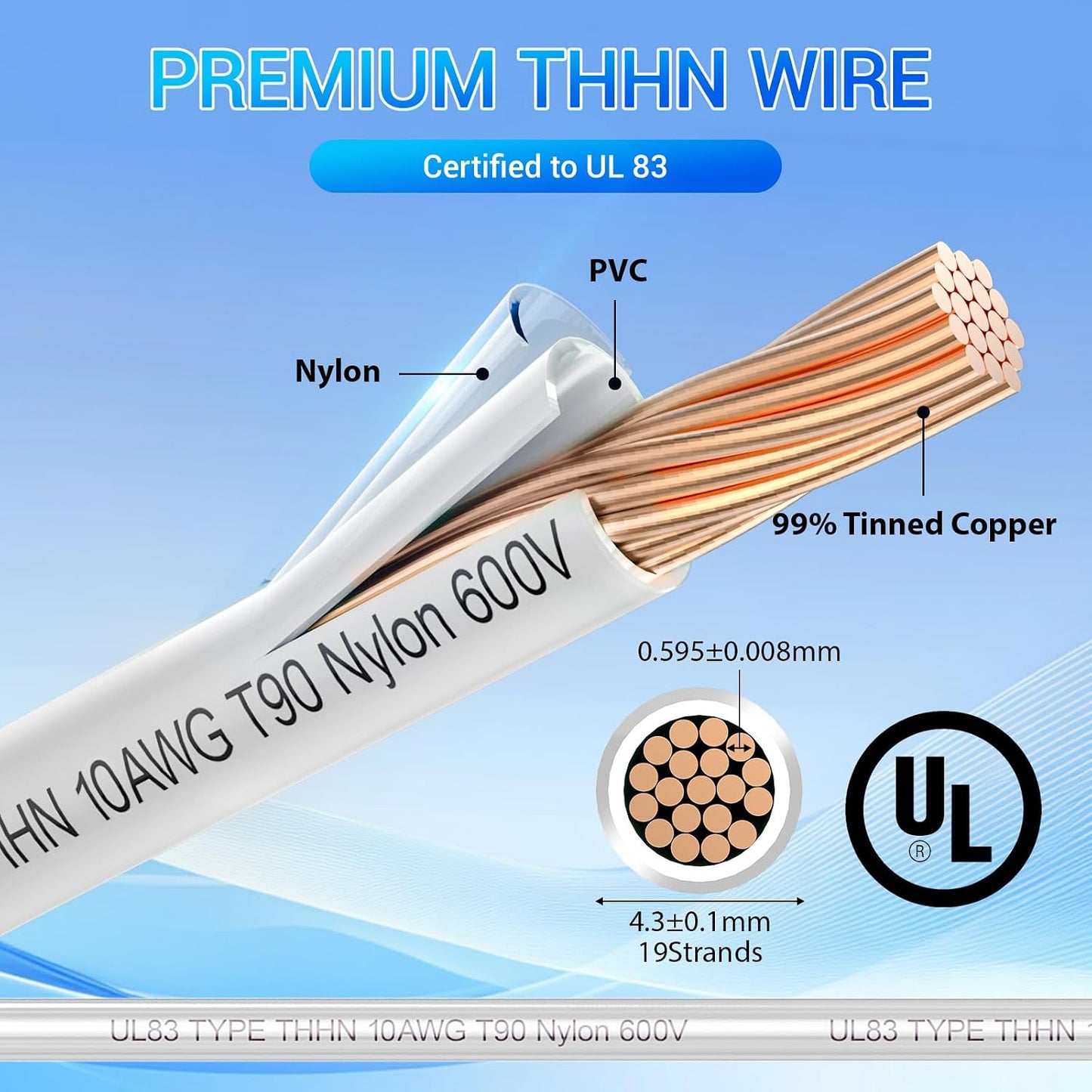 Cable THHN 10 AWG 16.4 pies con forro nailon y PVC