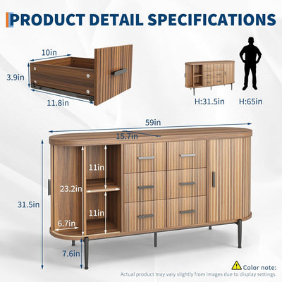 Armario buffet moderno 59pulg mármol sintético 2 puertas 6 cajones