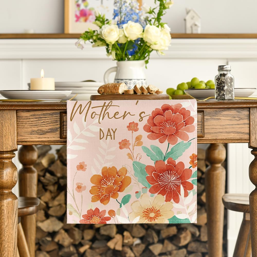 Camino de mesa Artoid con flores y hojas para día de la madre decoración de comedor 13x72