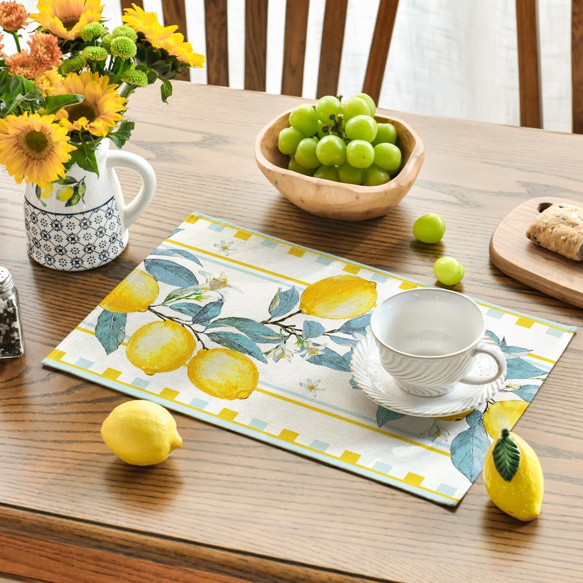 Juego de 4 manteles individuales de verano Artoid Mode Sage Lemon 12 x 18