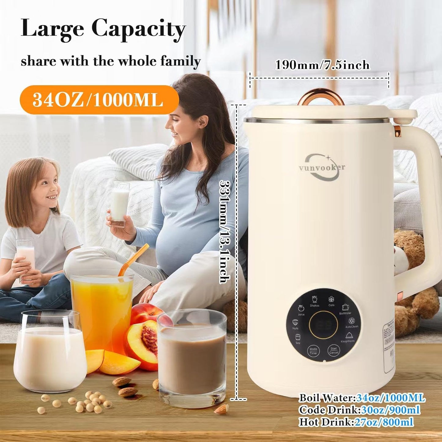 Máquina 8en1 para leche vegetal 34oz con delaystart
