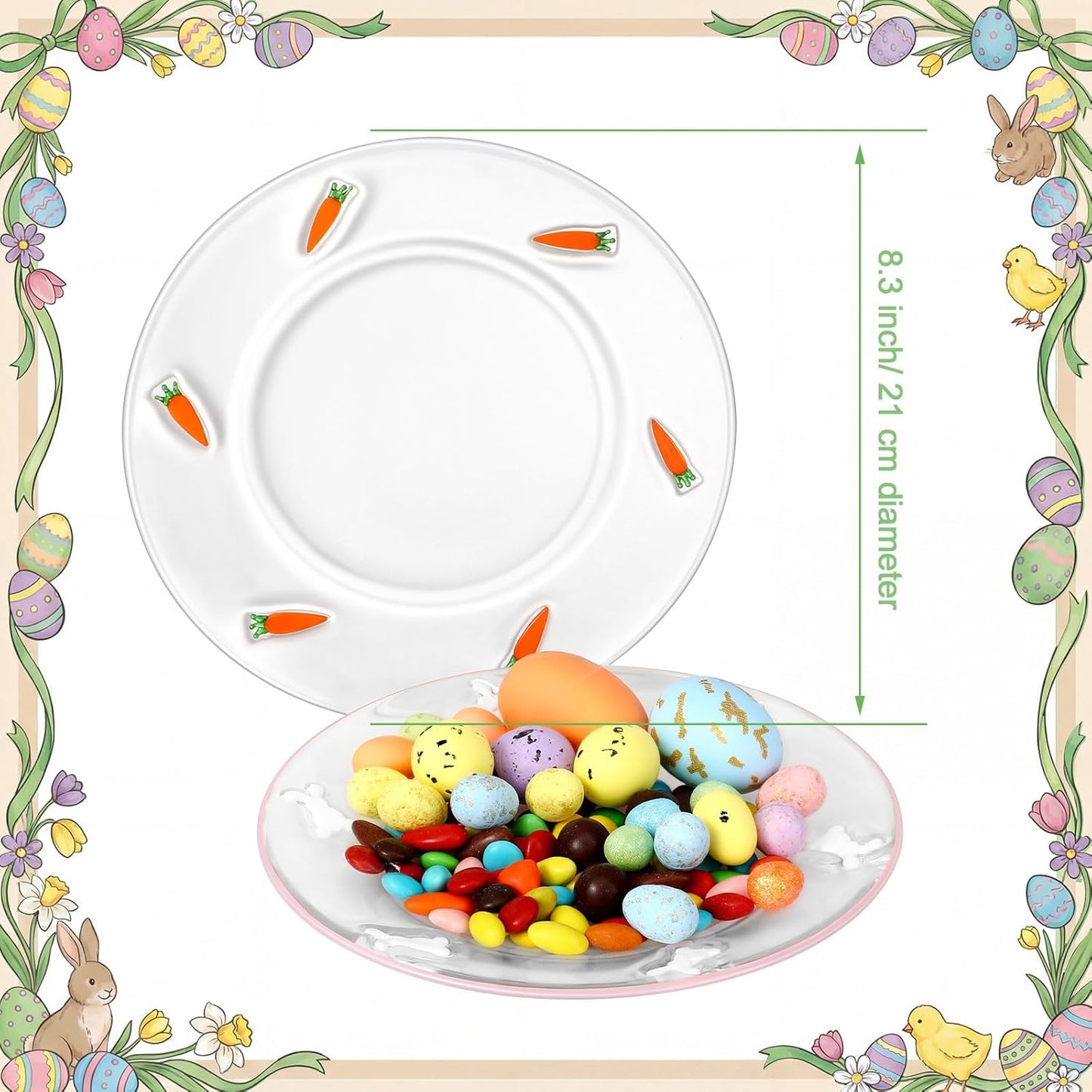 2 Pzas Plato Vidrio Pascua Diseño Conejo Zanahoria Decorativo