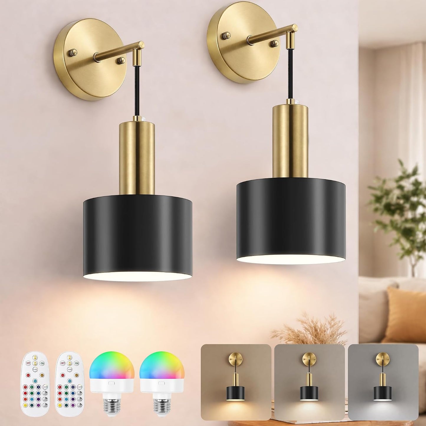 Aplique pared inalámbrico LED 15 colores con control remoto