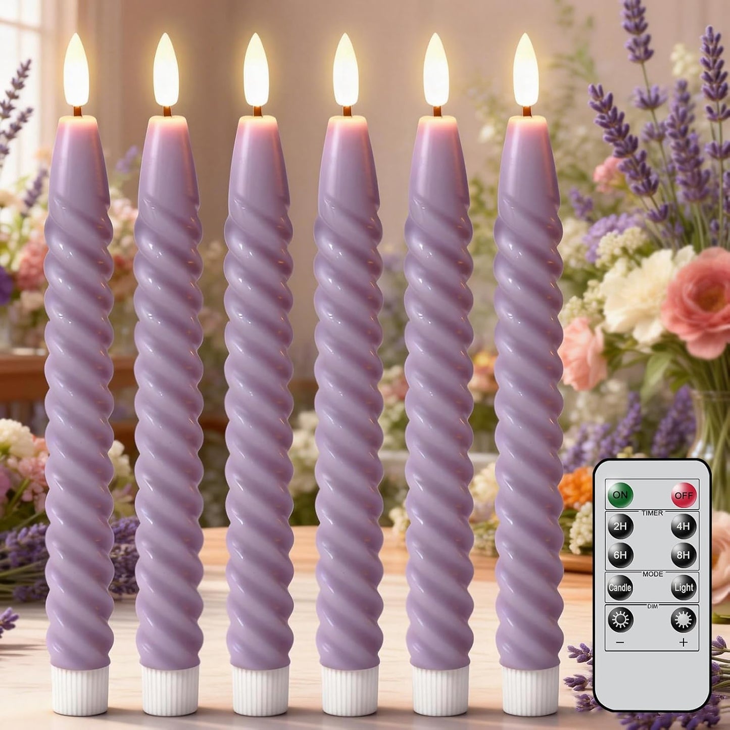 Velas LED parpadeantes moradas con temporizador set 6