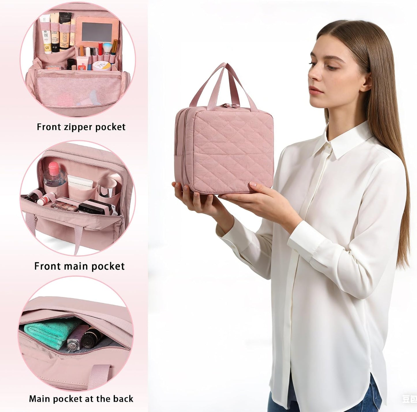 Bolsa maquillaje 2en1 plegable capa seca y húmeda negro