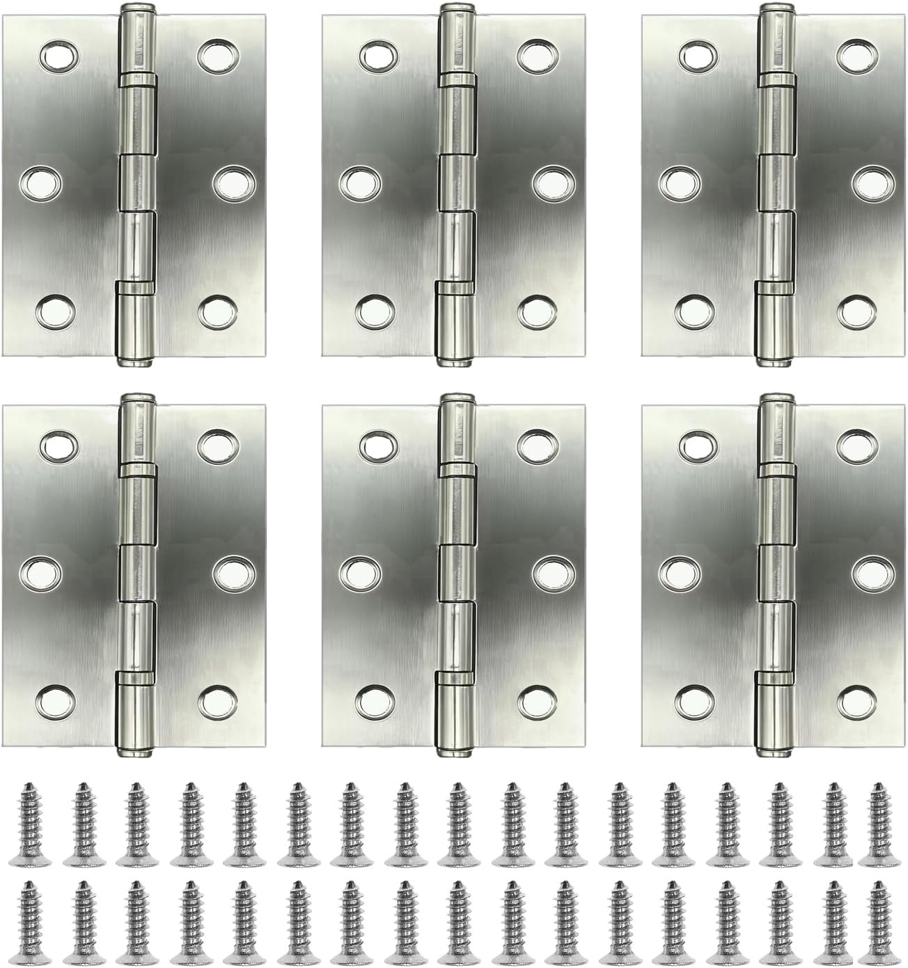 6 Bisagras Acero Inox 3x2pulg Plateadas para Puertas Ventanas