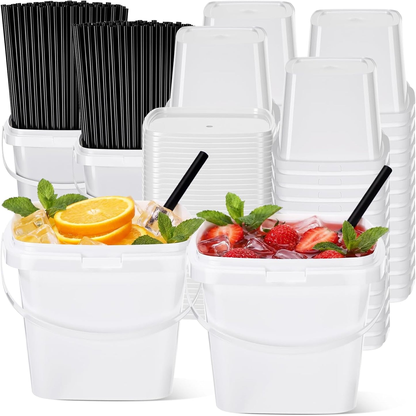 Pack 100 Botellas Plástico 25.4oz para Cocteles con Tapón y Popote