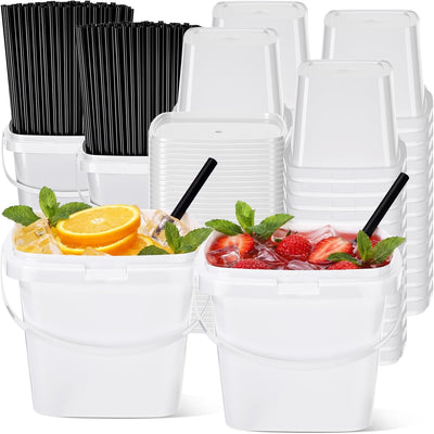 Pack 100 Botellas Plástico 25.4oz para Cocteles con Tapón y Popote