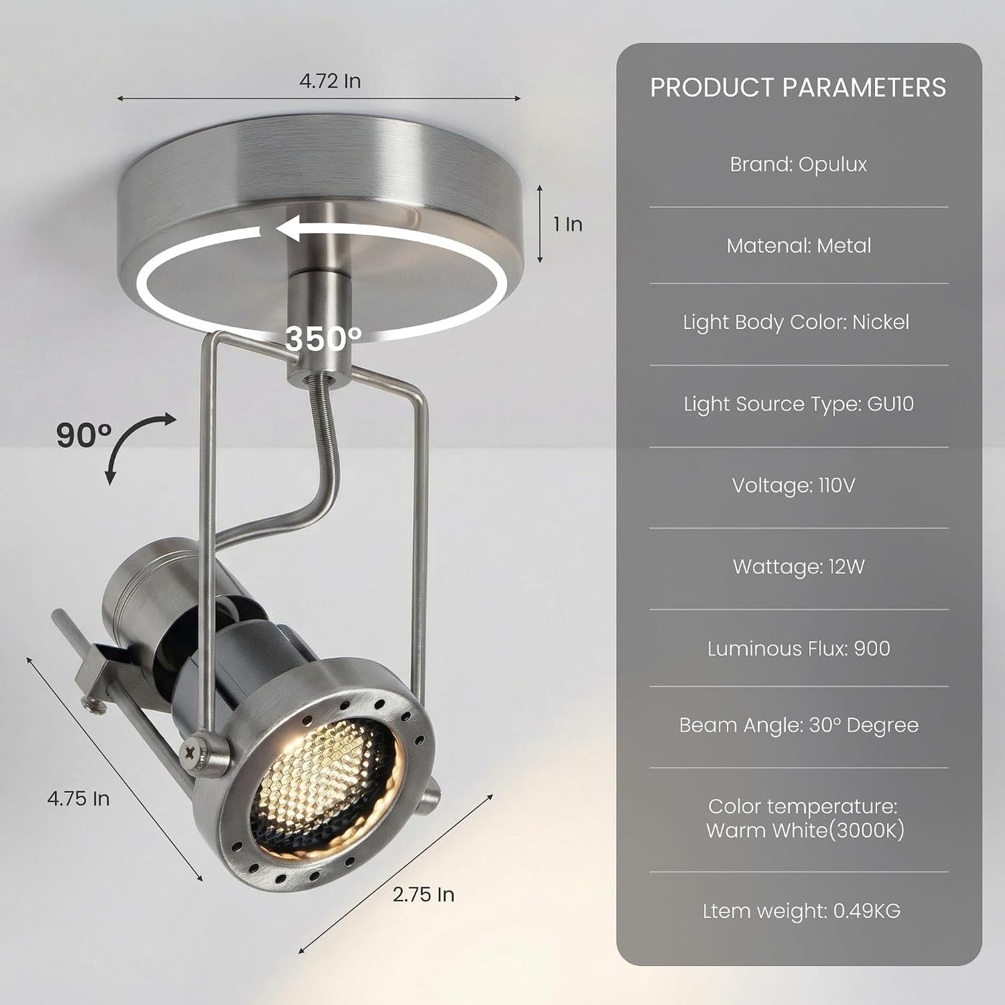 Foco techo ajustable luz níquel cepillado 9W GU10 3000K