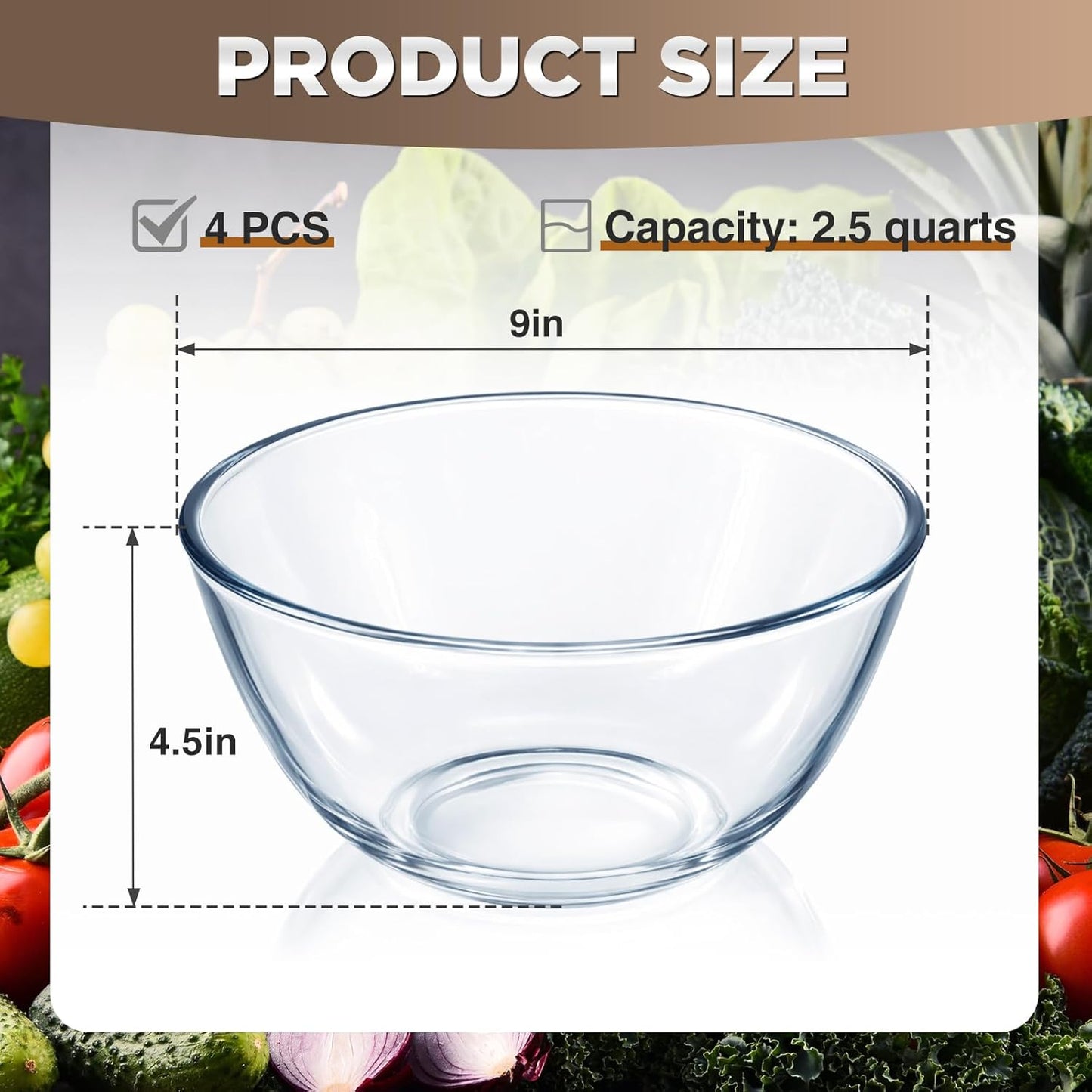 Set 4 Pzas Bowls Vidrio para Mezclar Cocina