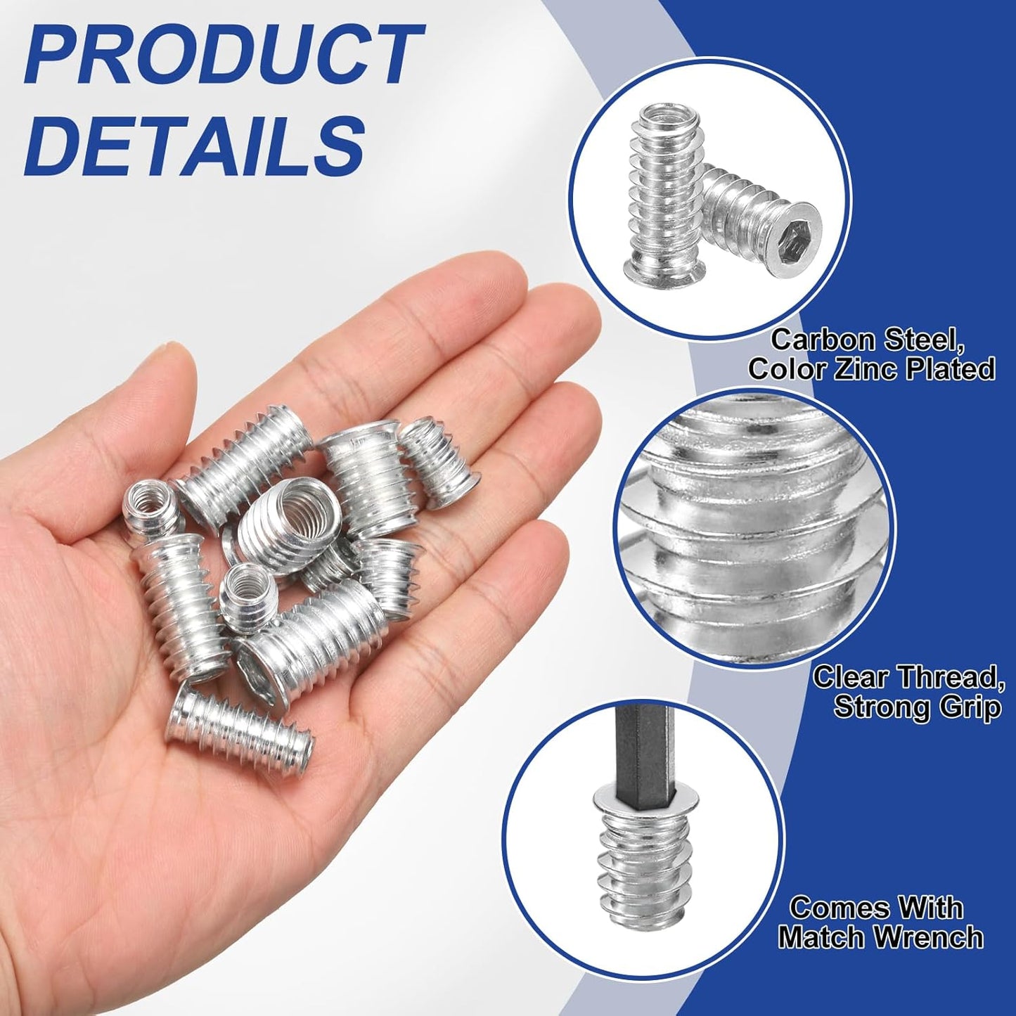 20 Tuercas Roscadas Insertos 1/4-20x0.98 Pulg Plateado