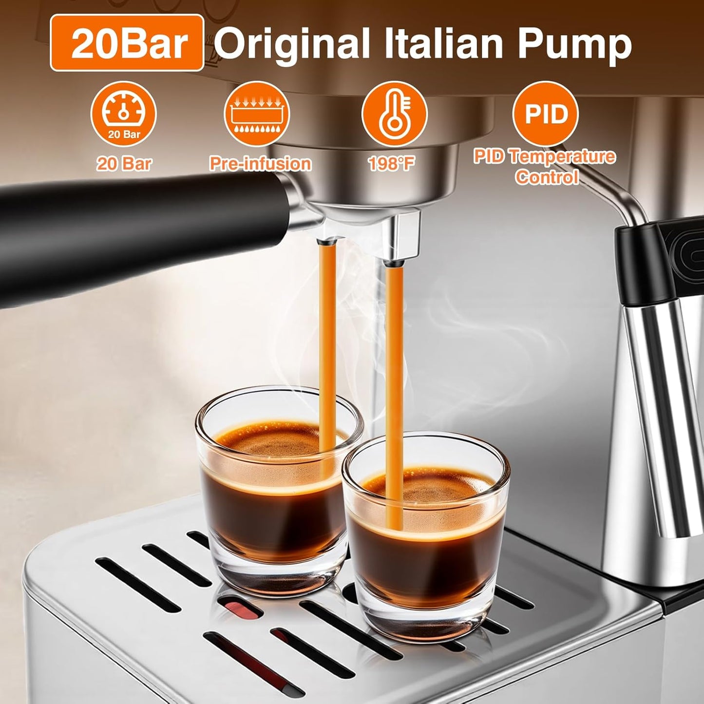 Cafetera Espresso Acero Inox 20 Bar Espumador Leche