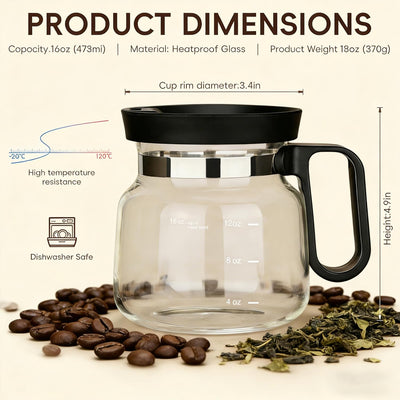 Taza de café de vidrio Shelprojsu con tapa a prueba de fugas 16 oz