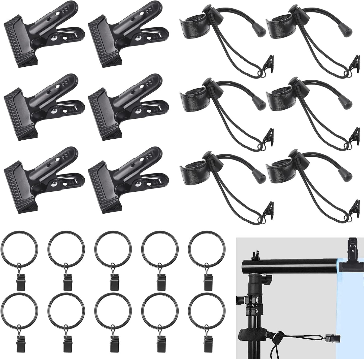 22 Abrazaderas Resorte para Telón Fondo Clips Elásticos Kit Surtido