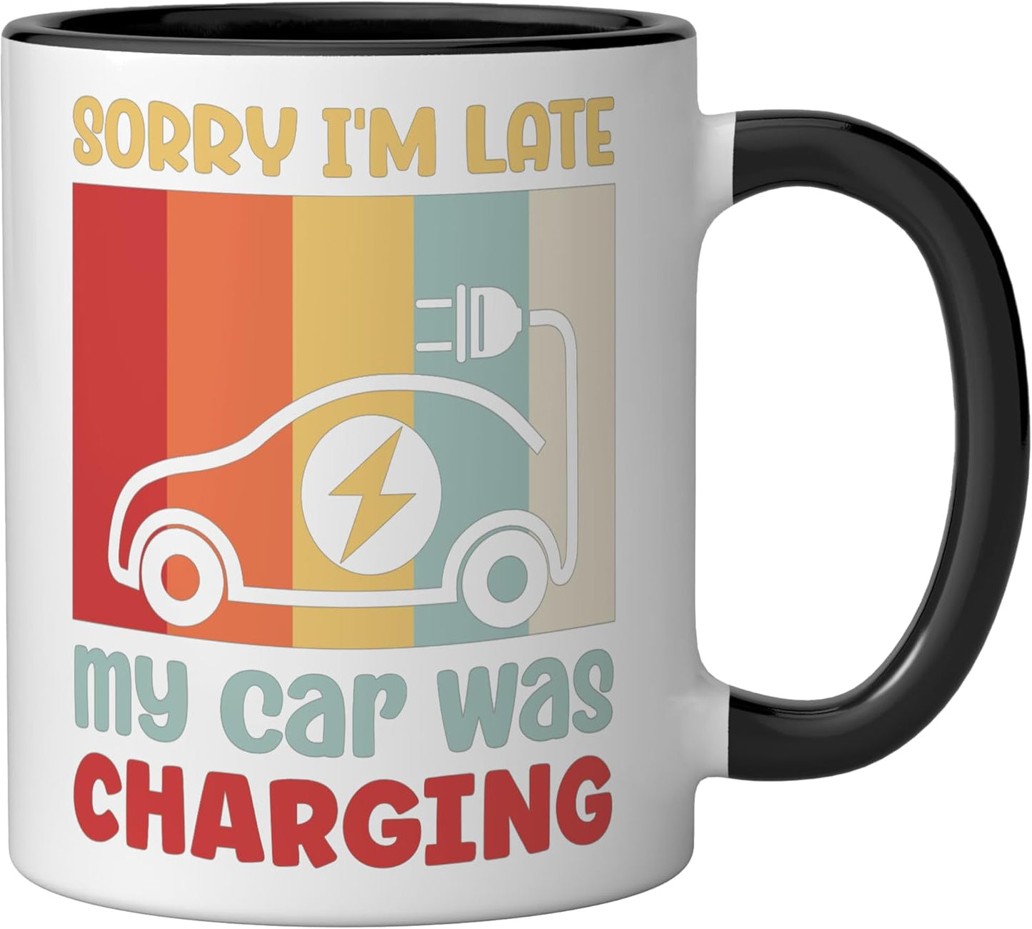 Taza de cerámica para entusiasta de coches eléctricos E-Car negra/blanca