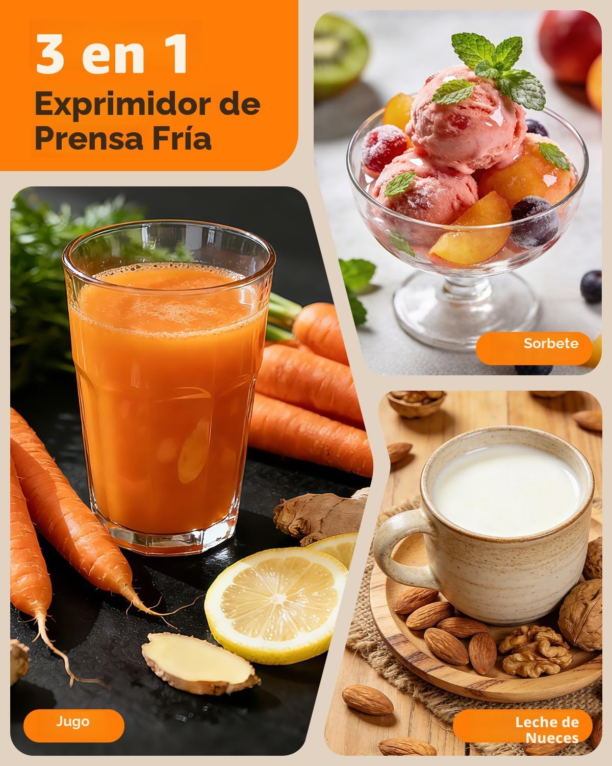 Exprimidor 6.5pulg 3en1 para sorbete y leche de nuez sin BPA