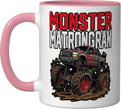 Taza Cerámica Familia Monster Truck Rosa/Blanco