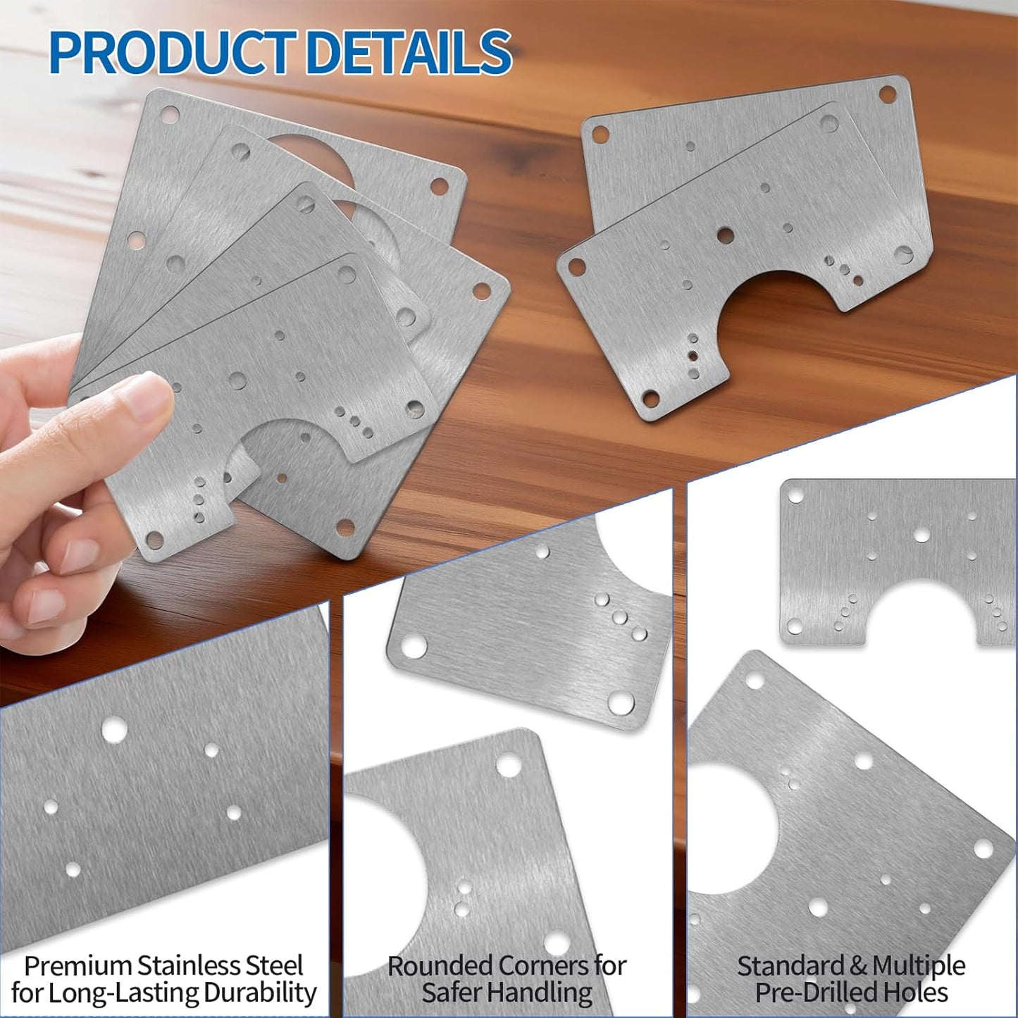 Kit placa bisagra acero inox soporte fijación 6"