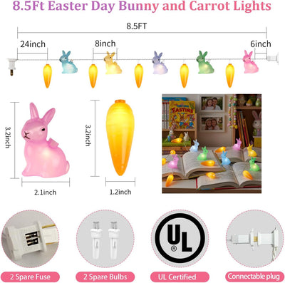 Guirnalda luces conejo Pascua 8.5ft enchufe exterior