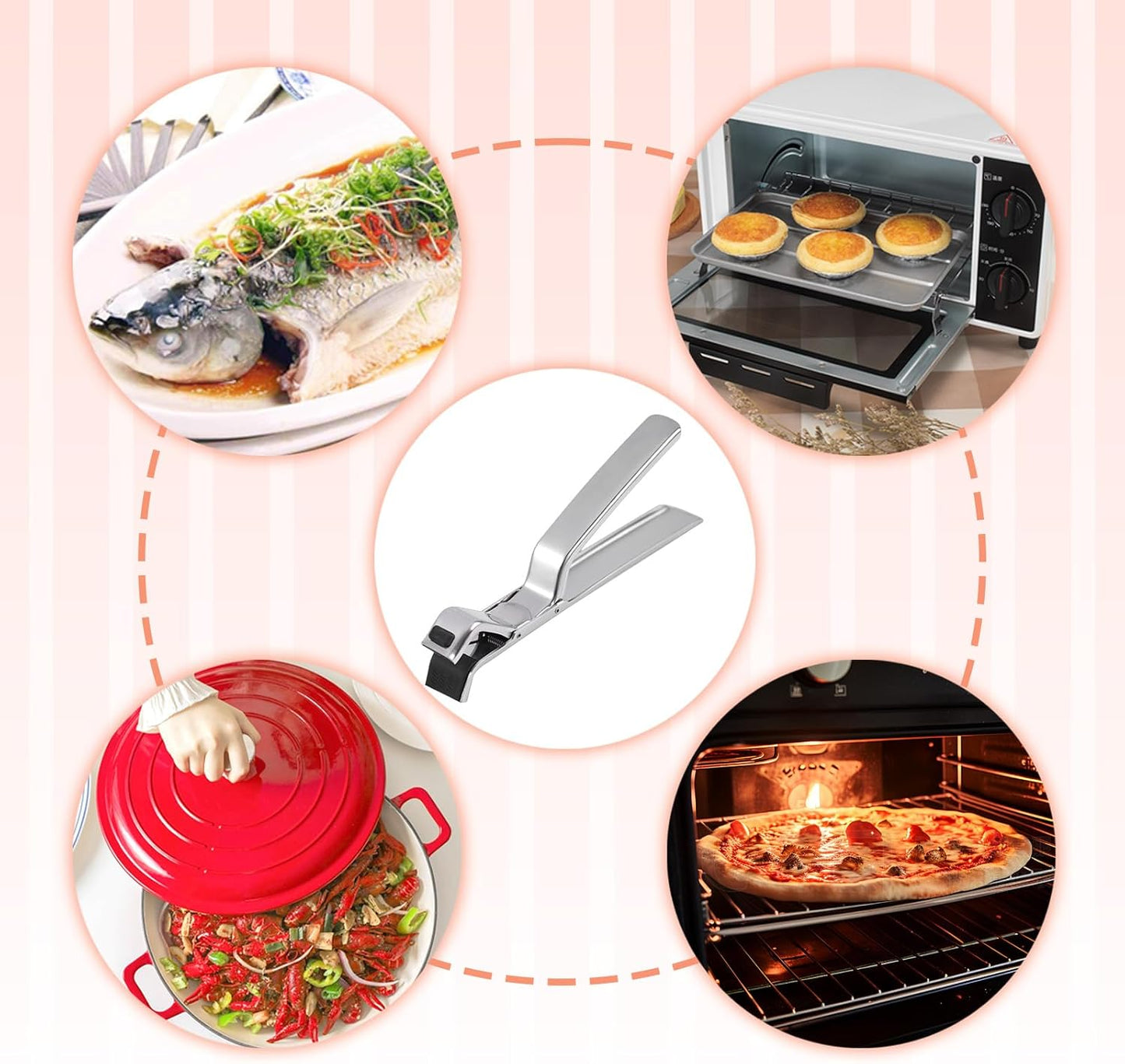 2 Pinzas Acero Inox Multiusos para Sartén Pizza