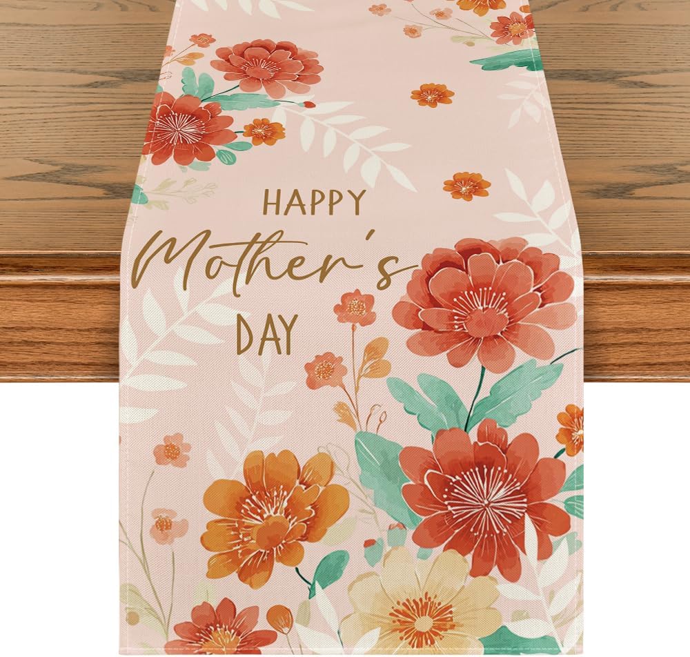 Camino de mesa Artoid con flores y hojas para día de la madre decoración de comedor 13x72