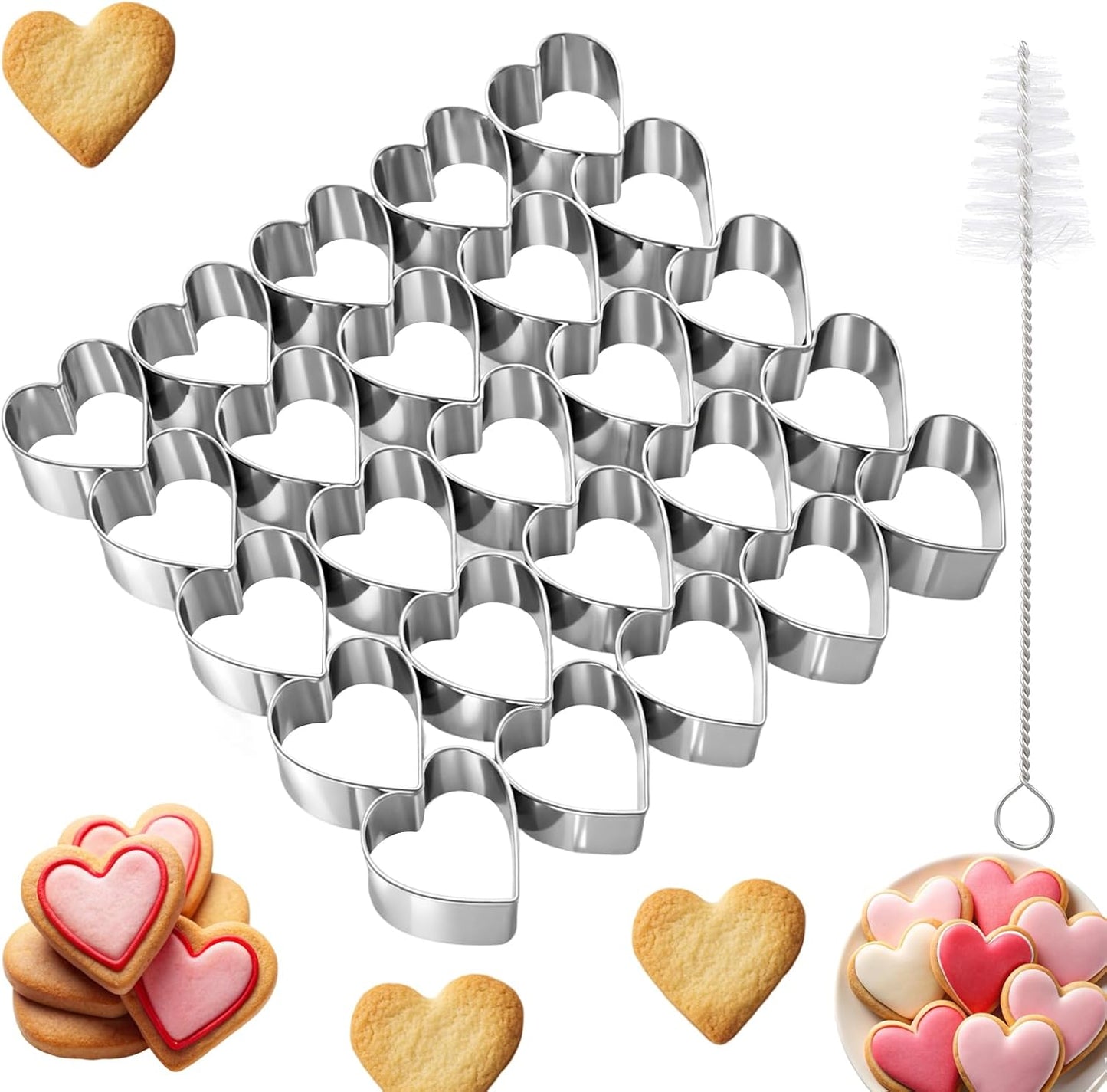 Juego de 25 cortadores de galletas de corazón de acero inoxidable