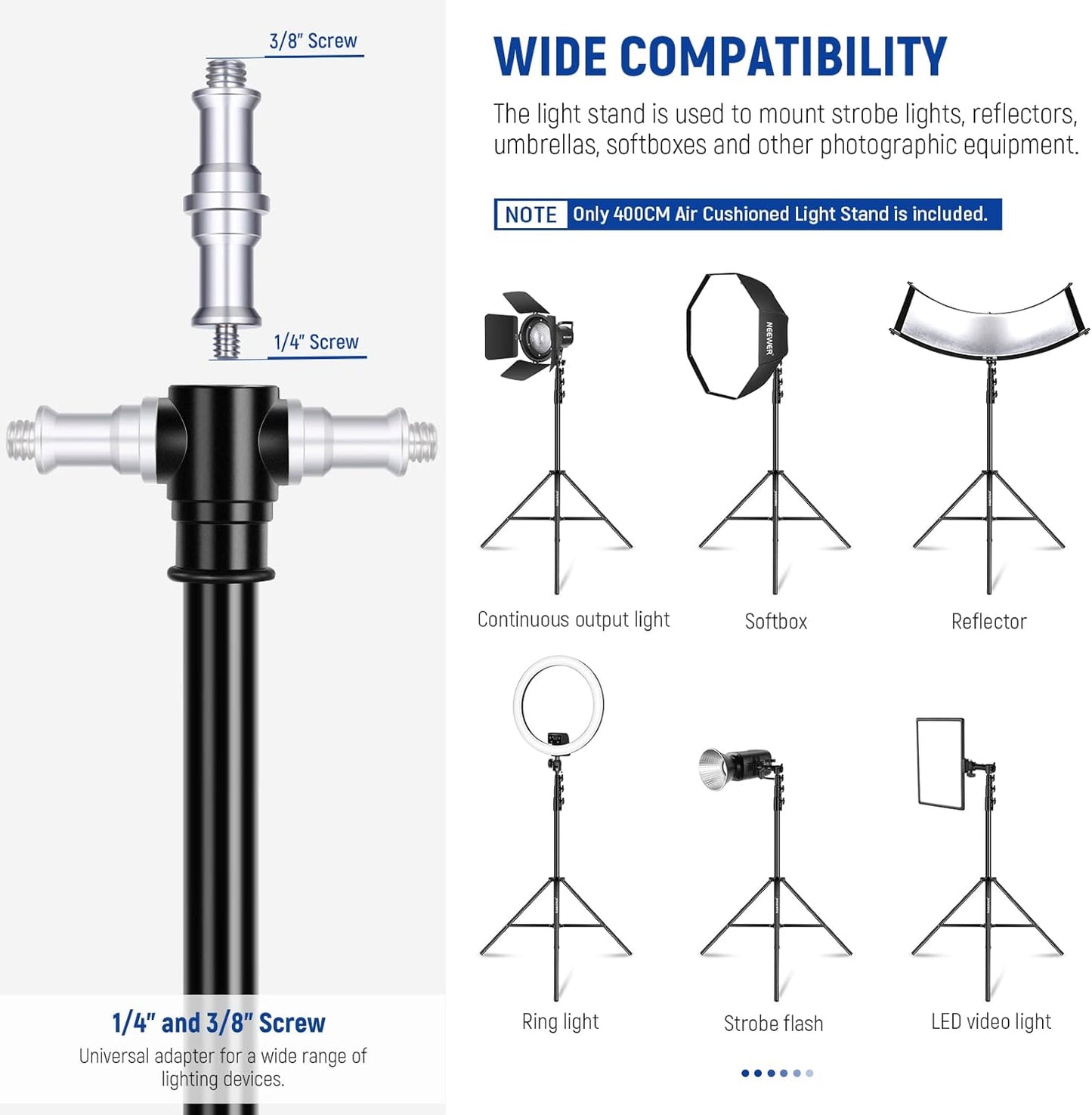 Soporte focos iluminación trípode metal 13ft rosca 1/4-3/8