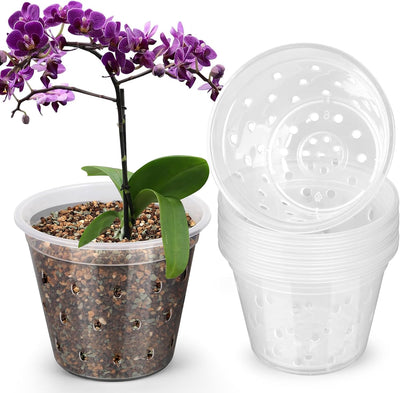 Macetas plástico 5pulg trasplante orquídeas 8pzas transparentes