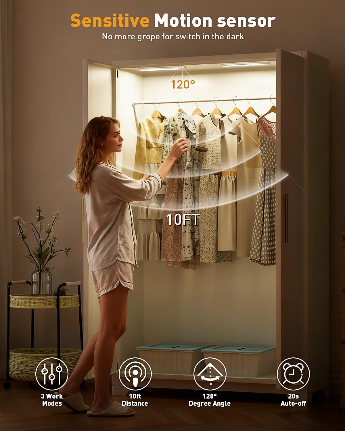Luz magnética recargable sensor movimiento 11.8pulg interior