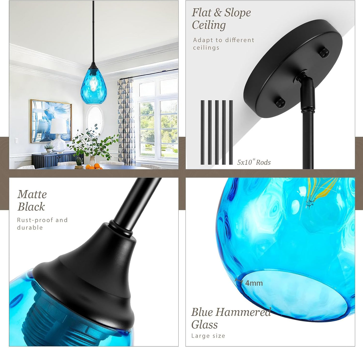 2 Lámparas colgantes isla cocina vidrio azul martillado