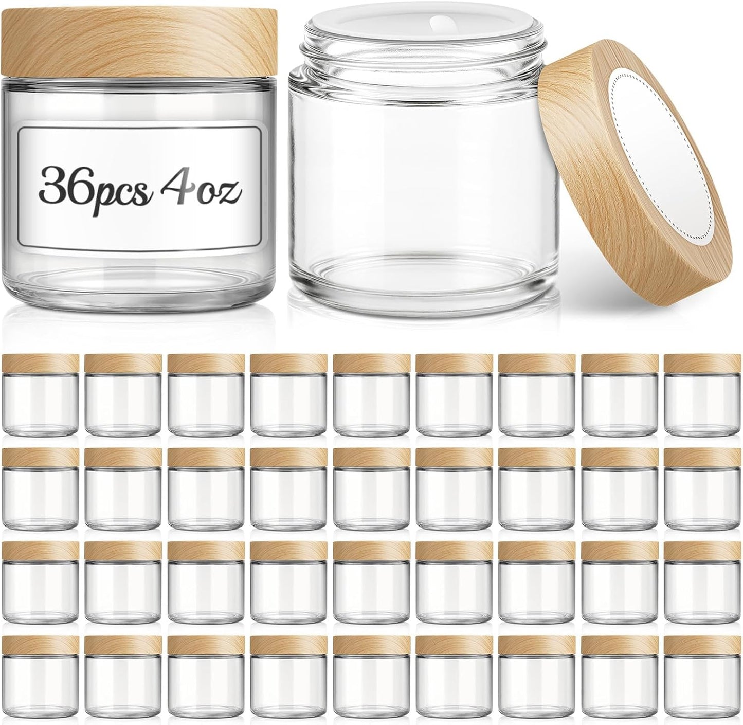 36 Tarros Vidrio 4oz Con Tapas Plástico Grano Madera Recargables