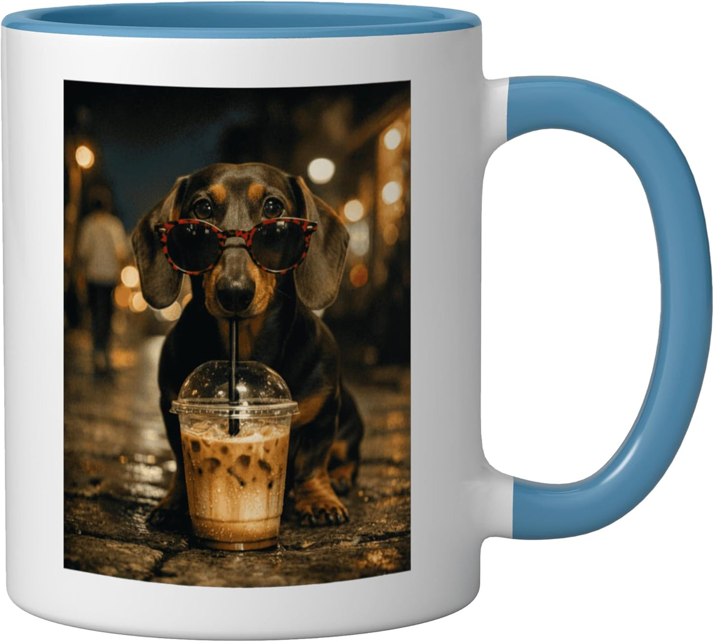 Taza Cerámica Perro Bebida Café Frío Azul Blanco