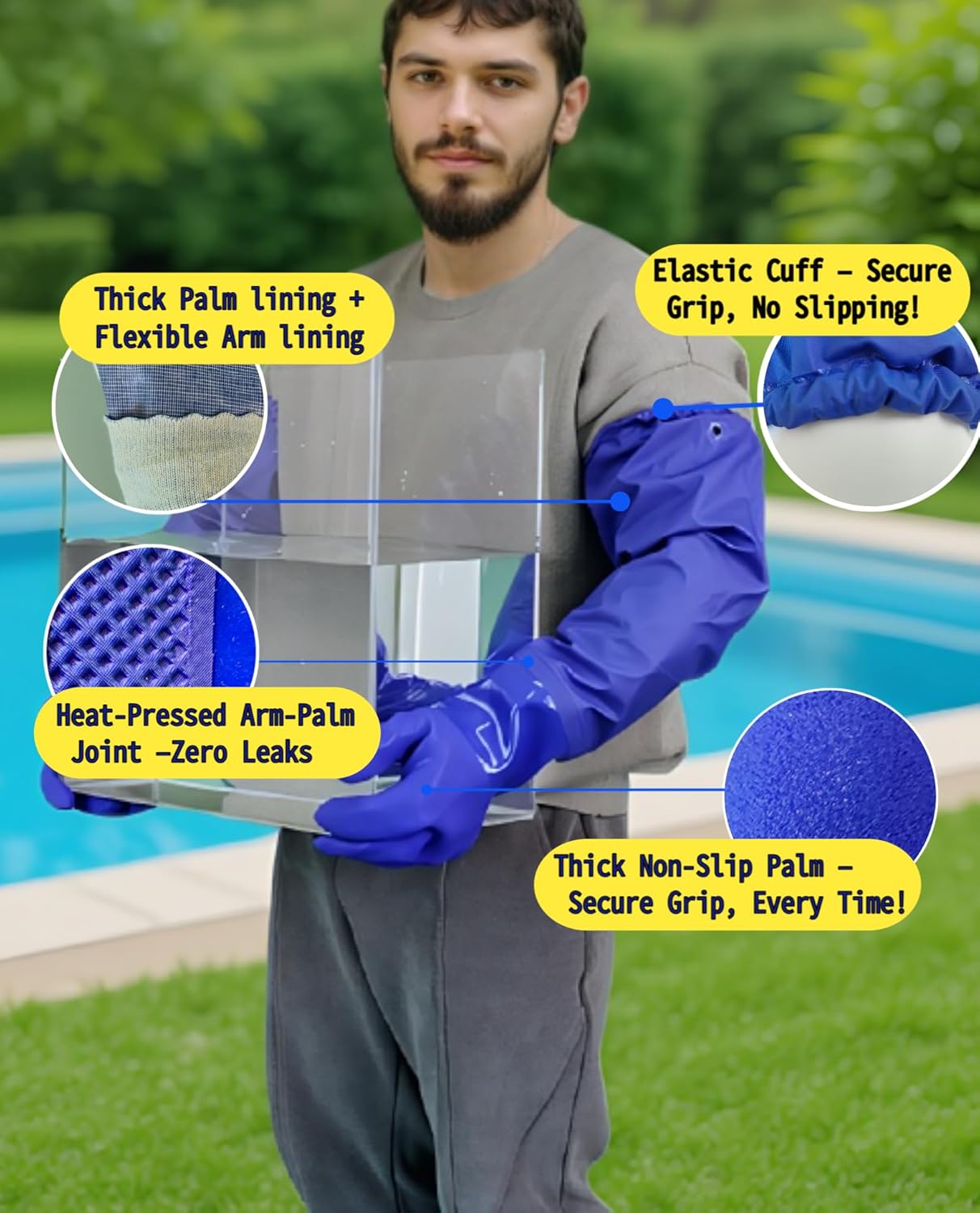 2 Pares Guantes Largos Impermeables para Piscina y Acuario