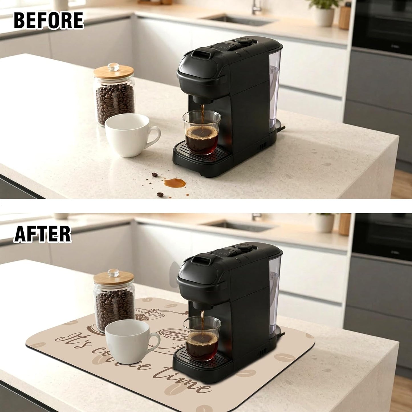 Tapete café 12x19pulg antideslizante absorbente protege encimeras