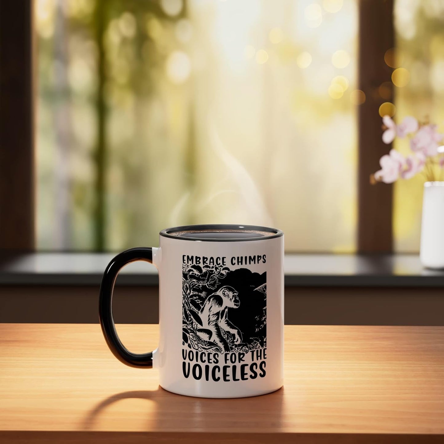 Taza Cerámica Derechos Animales Chimpancé Negro/Blanco
