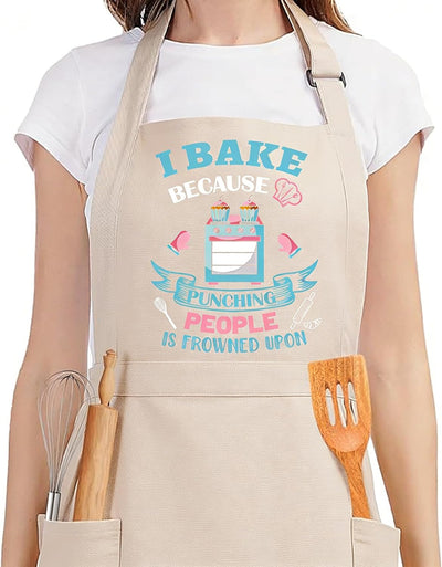 Delantal para hornear mujer con bolsillo y texto I Baking Because People is Frowned