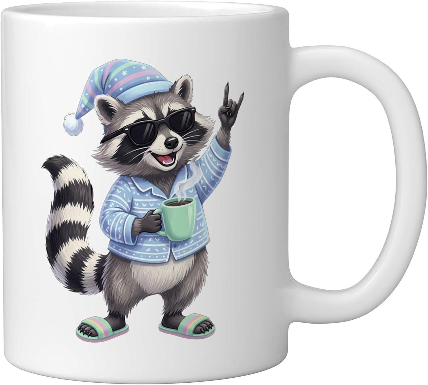 Taza Cerámica Café Blanca Raccoon