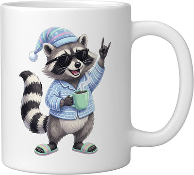 Taza Cerámica Café Blanca Raccoon