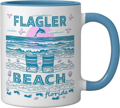 Taza cerámica familia delfín Flagler Beach FL azul/blanco