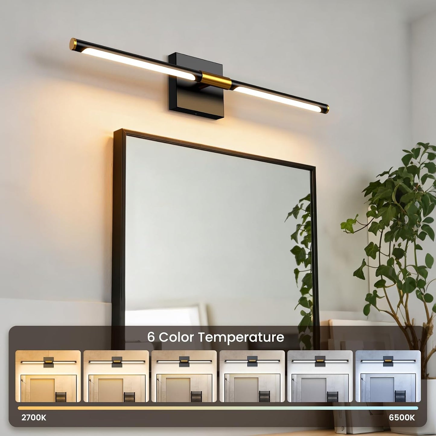 Lámpara tocador LED 18W 24pulg giratoria barra negra FCC