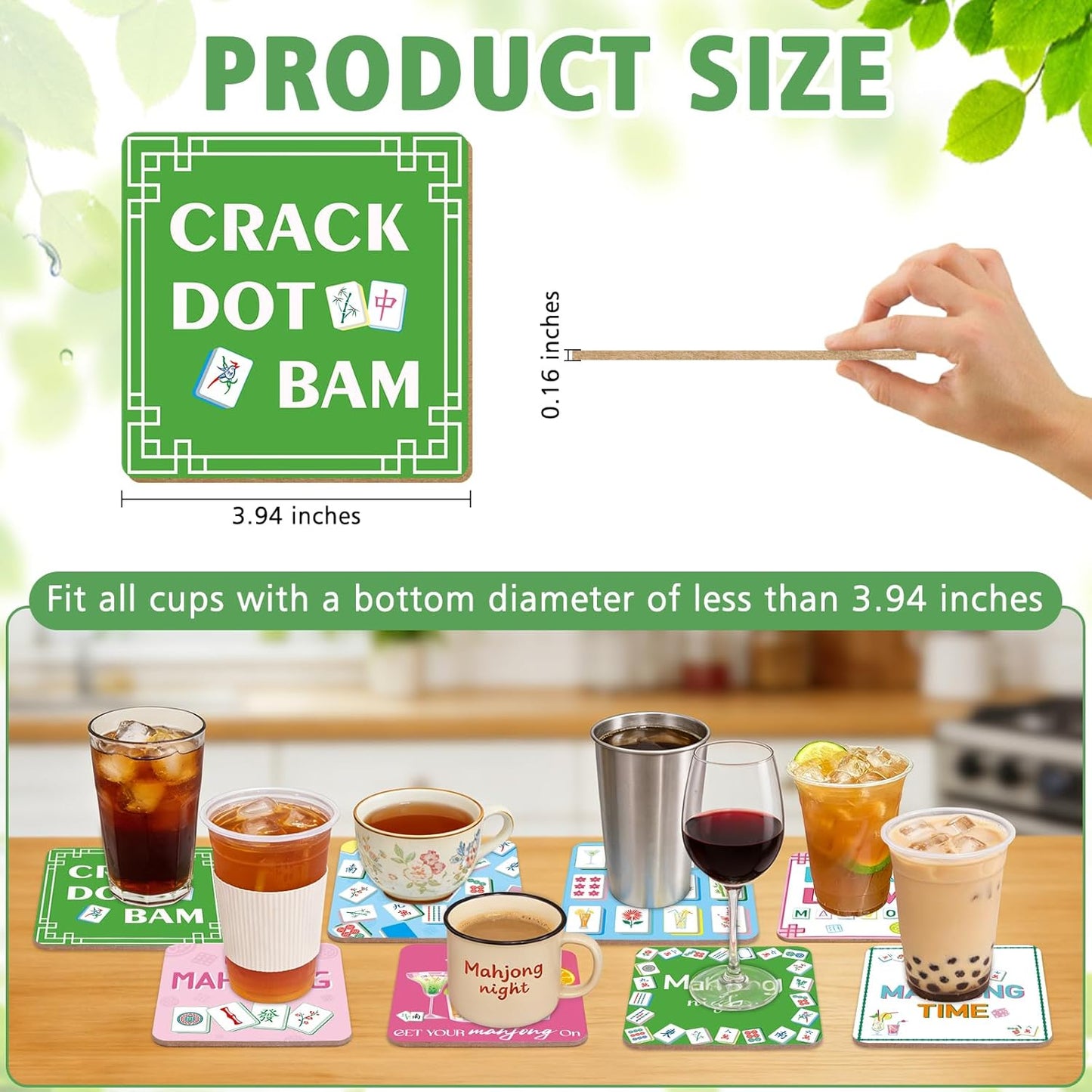 8 posavasos Mahjong multicolor para taza de cóctel y mesa de bebidas