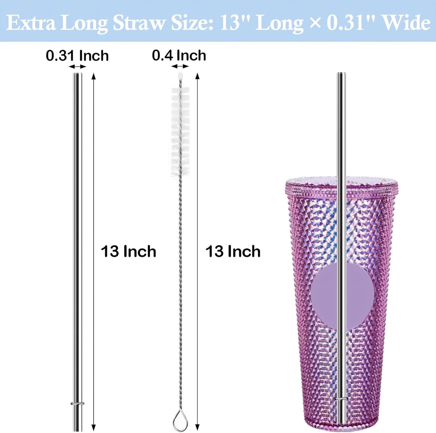 Popote de metal para vaso 64/40/32 oz acero inoxidable reutilizable extra largo