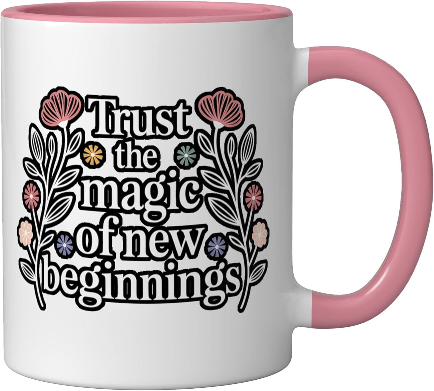Taza Cerámica Rosa/Blanca Magia Nuevos Comienzos