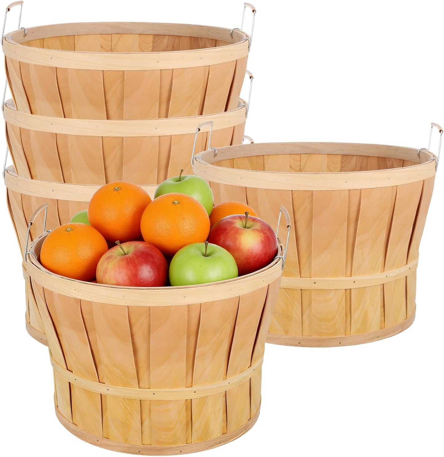 5 Cestas Jumbo Madera Natural 14x9.5pulg para Cosecha