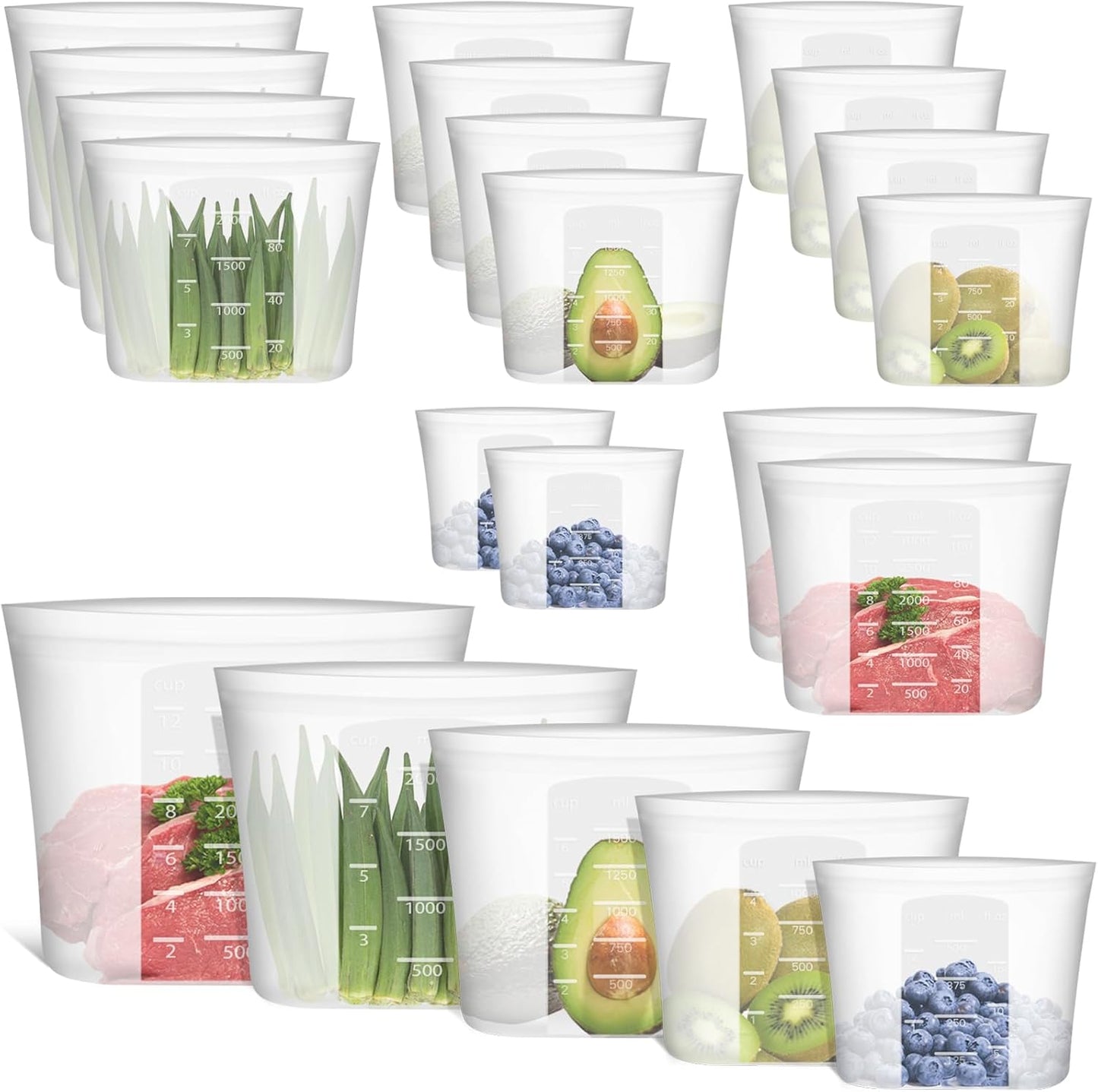 Bolsa de almacenamiento reutilizable de silicona 16 unidades