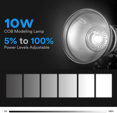 Flash estroboscópico 300W inalámbrico 2.4G con LED y Bowens